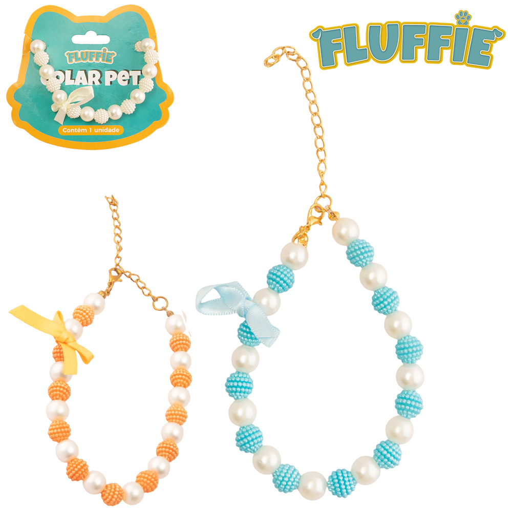 COLAR PEROLA COM LACO PARA CACHORRO E GATO FLUFFIE 30CM