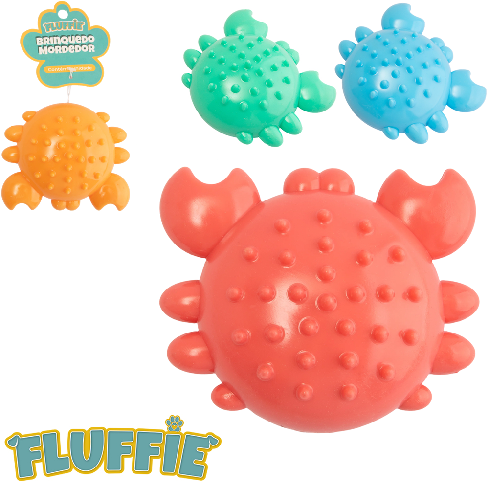 BRINQUEDO MORDEDOR PARA CACHORRO CARANGUEJO DE BORRACHA COM SOM FLUFFIE 10X8X4,5CM 
