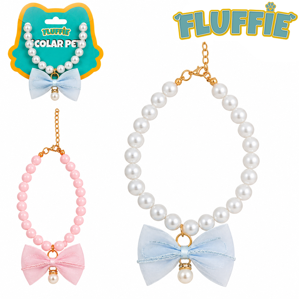 COLAR COM LACO + PEROLA PARA CACHORRO FLUFFIE 30CM
