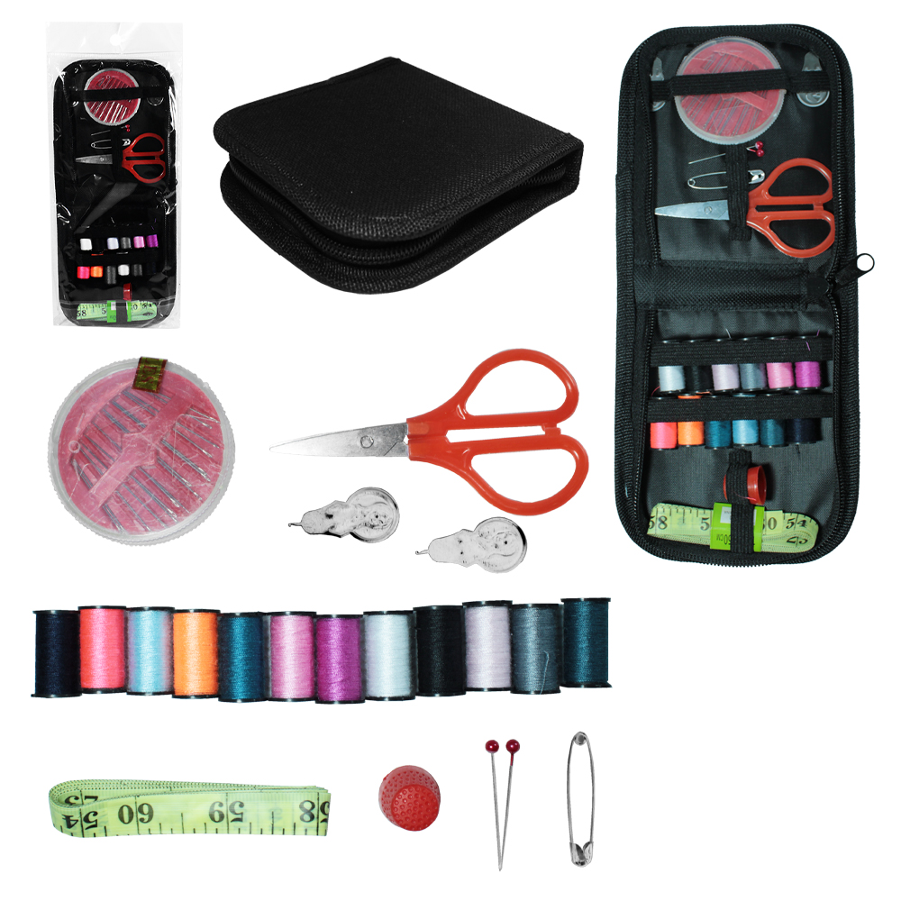 KIT COSTURA NA NECESSAIRE COM 16 AGULHAS + 12 LINHAS E ACESSORIOS 35 PECAS