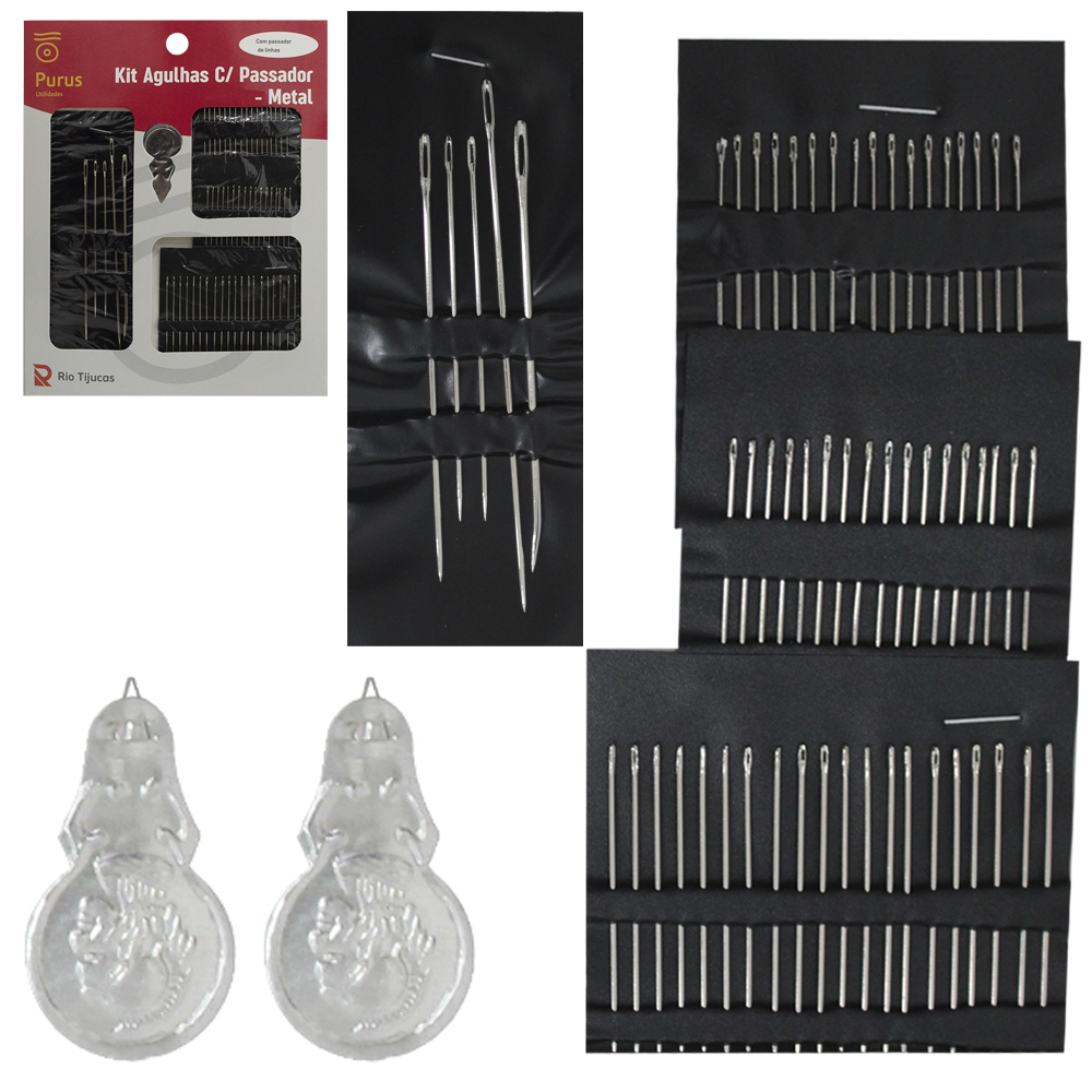 KIT COSTURA CARTELA COM 59 AGULHAS + PASSADOR DE LINHA