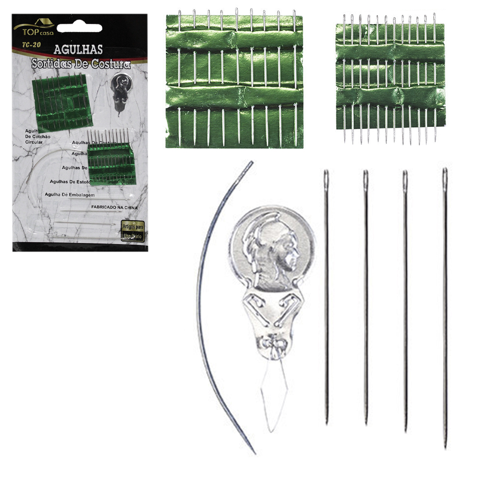 KIT COSTURA CARTELA COM 26 AGULHAS + PASSADOR DE LINHA TOP CASA