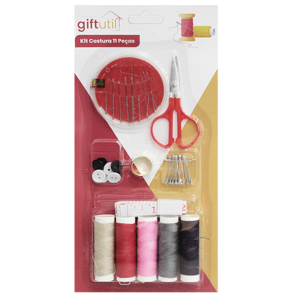 KIT COSTURA CARTELA COM 16 AGULHAS + 5 LINHAS E ACESSORIOS 42 PECAS