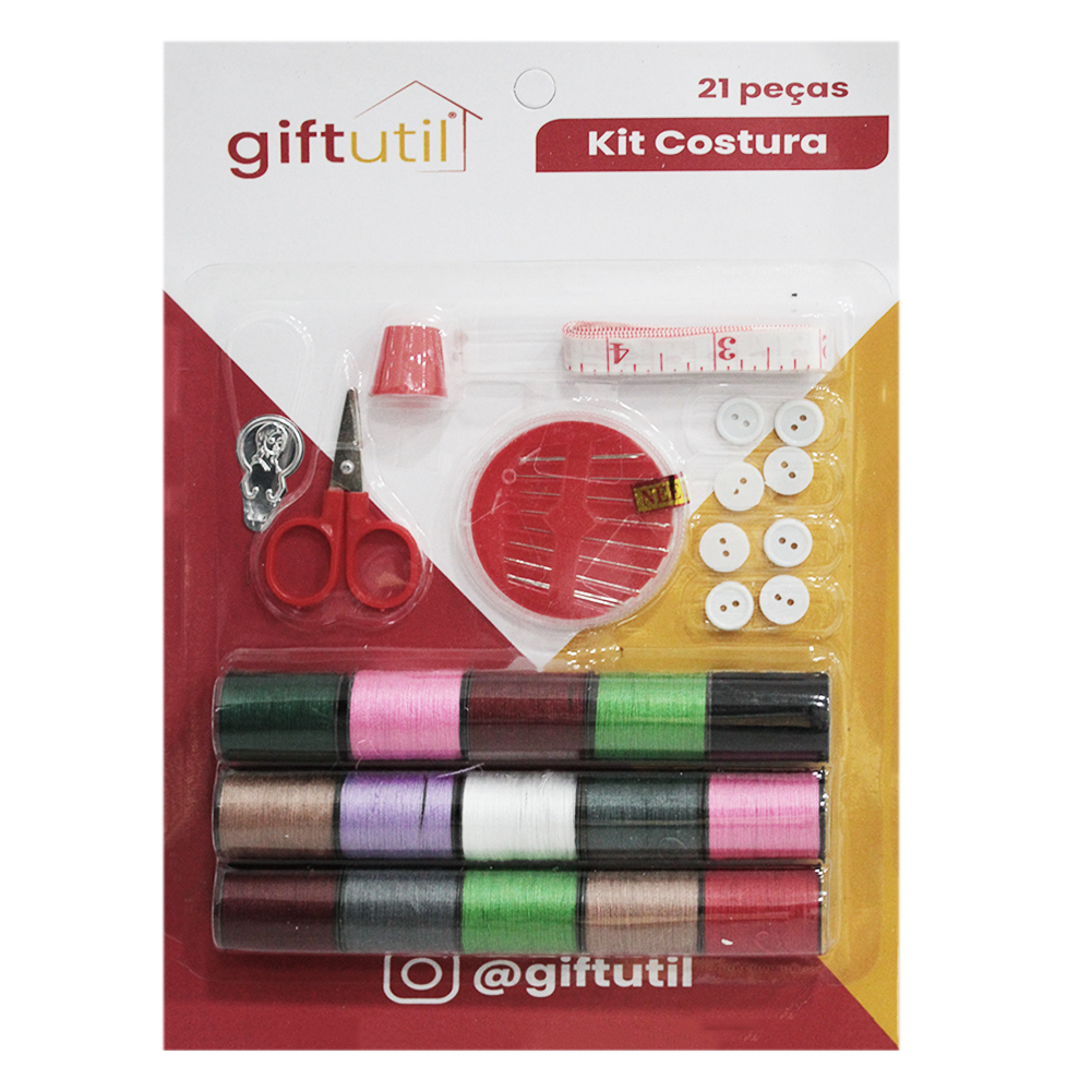 KIT COSTURA CARTELA COM 10 AGULHAS + 15 LINHAS E ACESSORIOS 37 PECAS