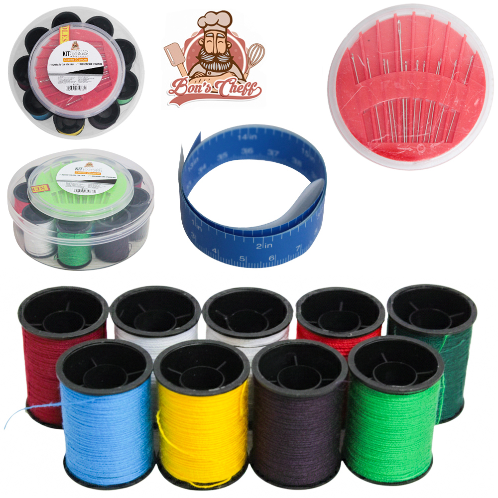 KIT COSTURA COM 12 AGULHAS + 9 LINHAS E FITA METRICA