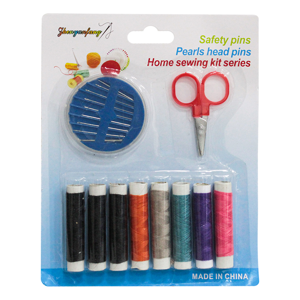 KIT COSTURA CARTELA COM 10 AGULHAS + 8 LINHAS E TESOURA 19 PECAS