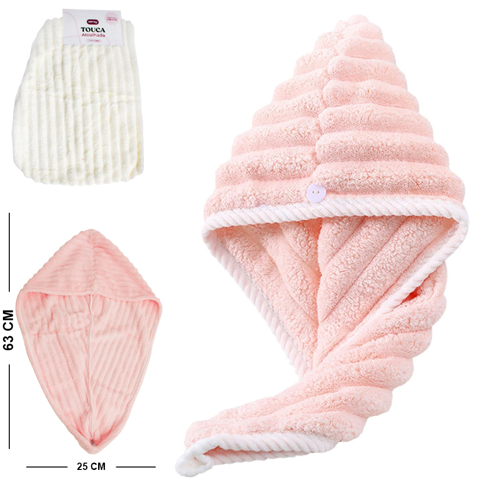 TOUCA TOALHA ATOALHADA PARA SECAR CABELO POS BANHO DE POLIESTER VERSY 63X25CM