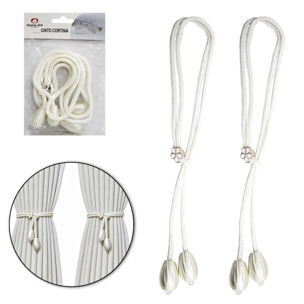 CINTO PRENDEDOR PARA CORTINA DE POLIESTER COM FLOR 2 PECAS 48CM