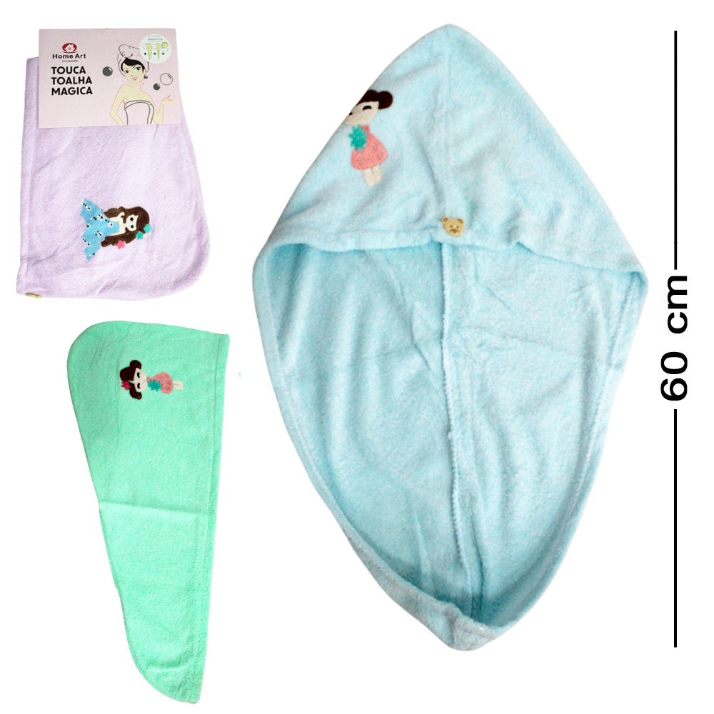 TOUCA TOALHA PARA SECAR CABELO POS BANHO DE POLIESTER 60X23CM