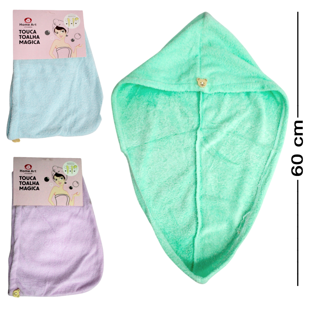 TOUCA TOALHA PARA SECAR CABELO POS BANHO DE POLIESTER 60X25CM