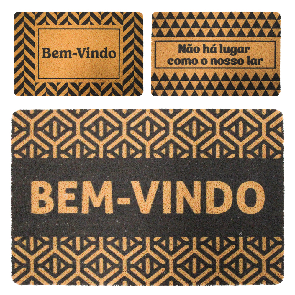 TAPETE CAPACHO DE PISO VINILICO RETANGULAR FRASES INOVA 57X37CM