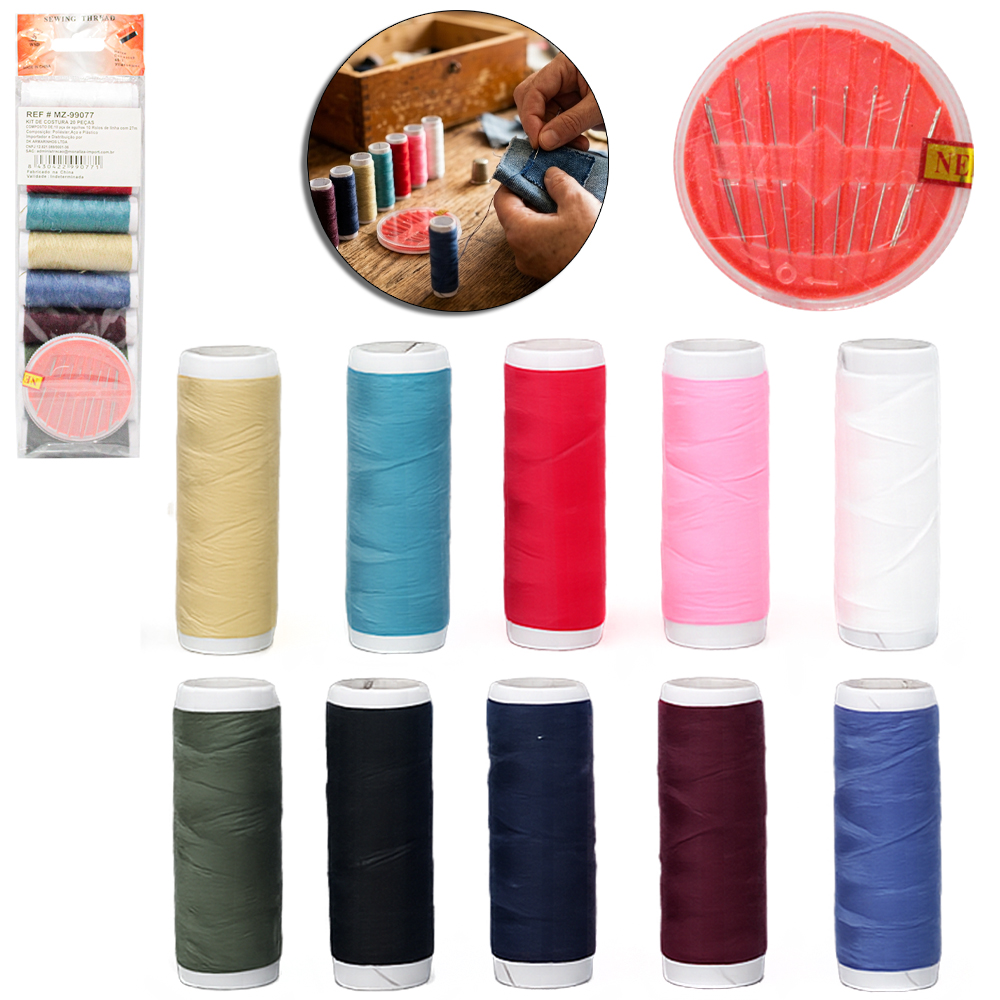 KIT COSTURA SOLAPA COM10 AGULHAS + 10 LINHAS