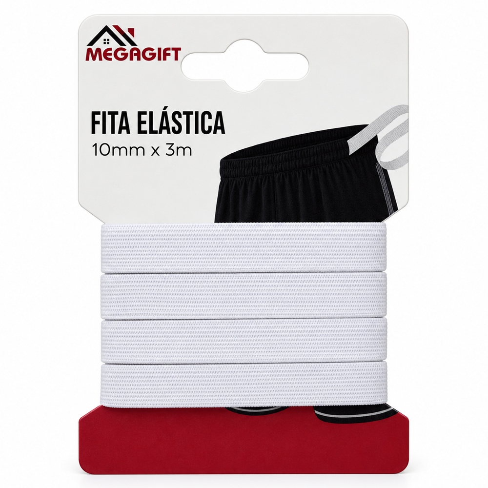 FITA ELASTICA LISA PARA COSTURA BRANCO 10MMX3M