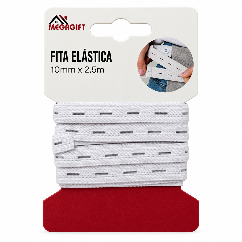 FITA ELASTICA CASEADO PARA COSTURA BRANCO 10MMX2,5M