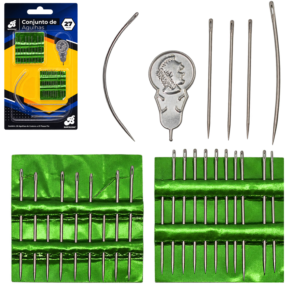 KIT COSTURA CARTELA COM 26 AGULHAS + PASSADOR DE LINHA