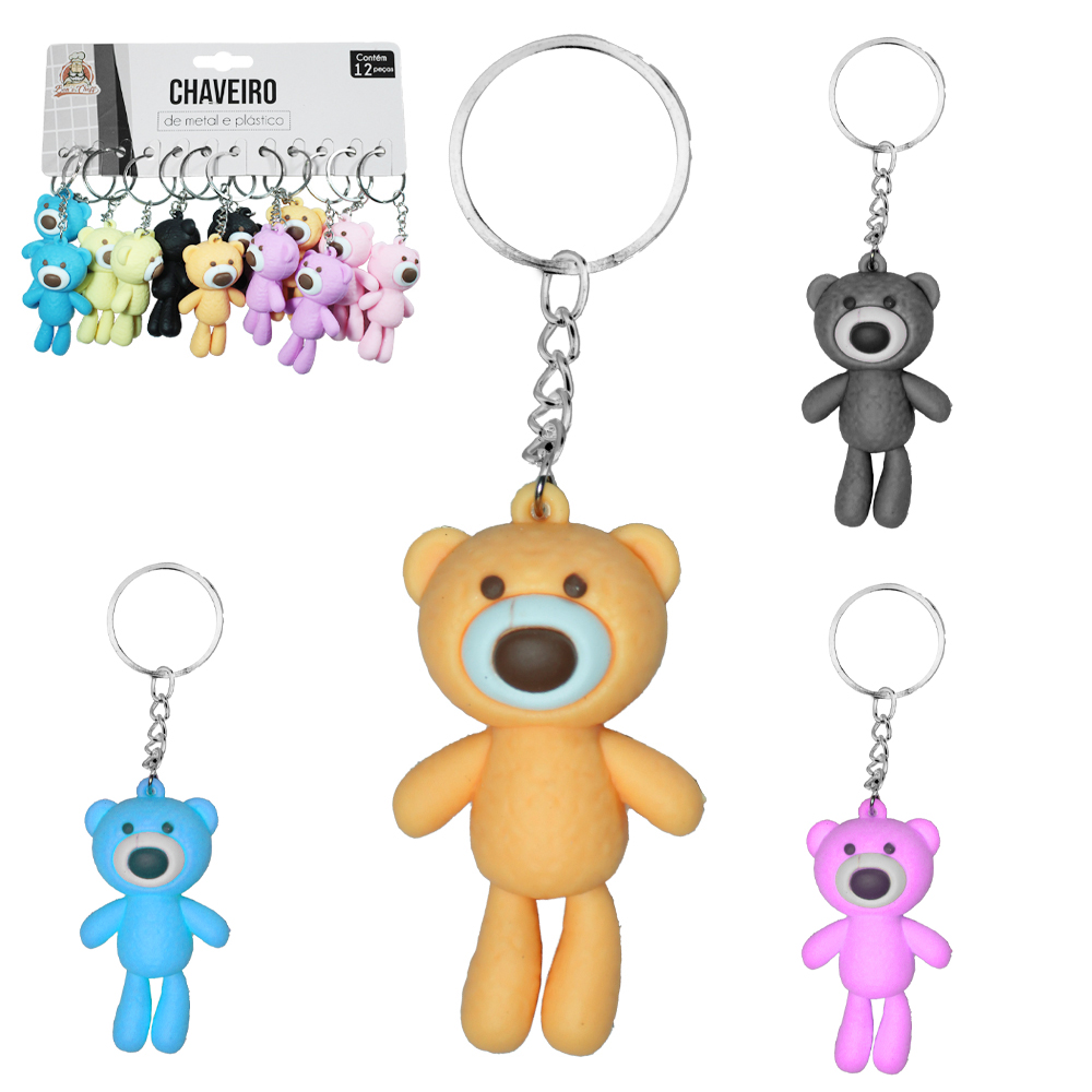 CHAVEIRO EMBORRACHADO URSO COM 12 PECAS 6X3CM