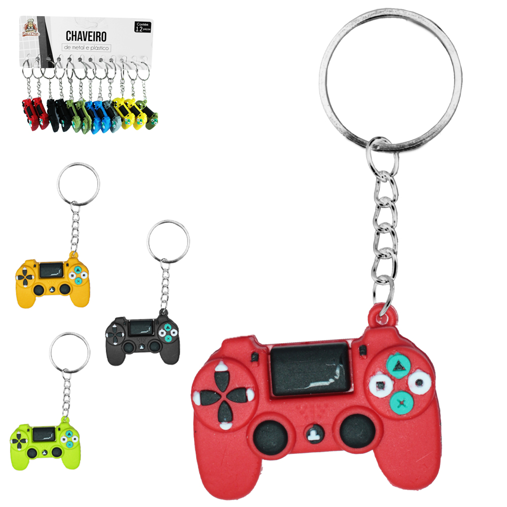 CHAVEIRO EMBORRACHADO CONTROLE DE VIDEO GAME COM 12 PECAS 4,5X3CM