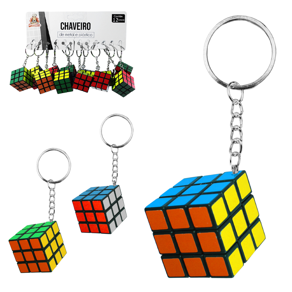 CHAVEIRO DE PLASTICO CUBO MAGICO COM 12 PECAS 3X3CM