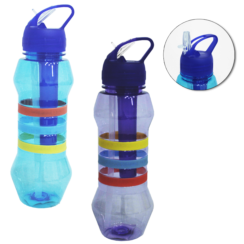 GARRAFA SQUEEZE DE PLASTICO ANEL TRANSCOLOR COM CANUDO + TP FLIP TOP + ALCA 700ML