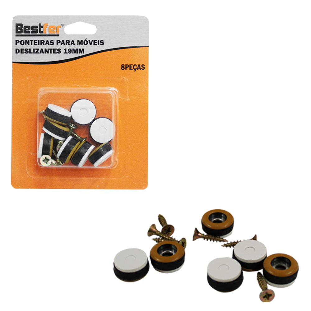 KIT PONTEIRAS PROTETOR PARA MOVEIS DESLIZANTES REDONDO 8 PECAS 19MM