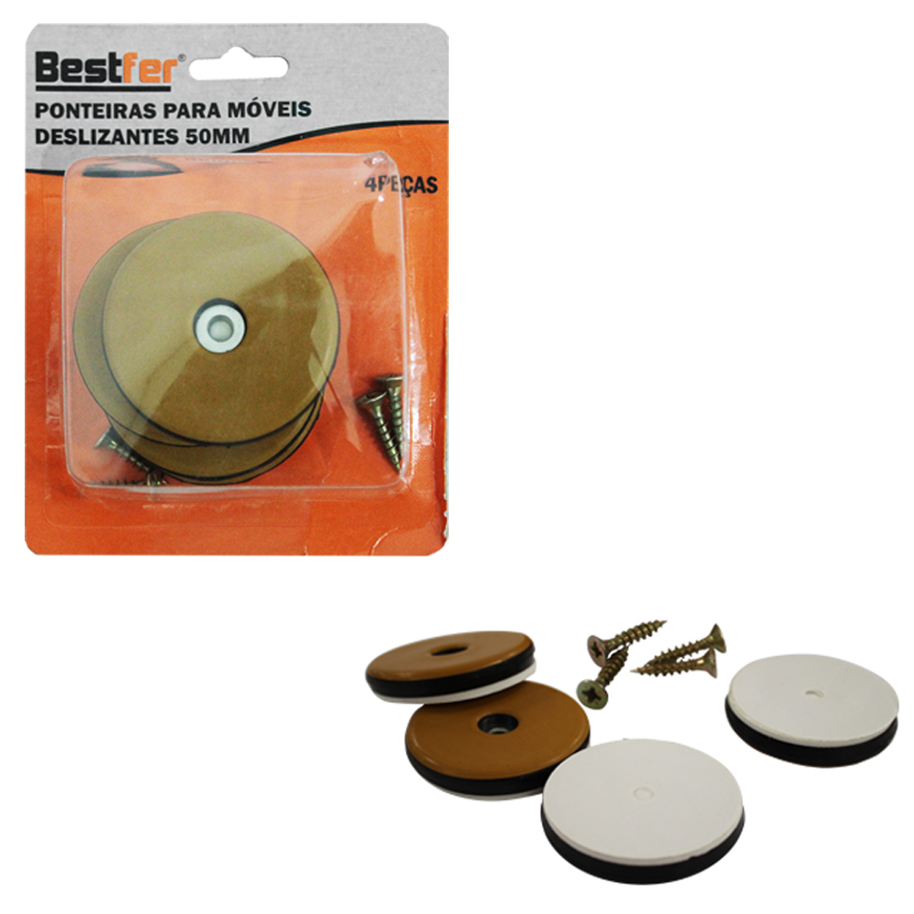 KIT PONTEIRAS PROTETOR PARA MOVEIS DESLIZANTES REDONDO 4 PECAS 50MM