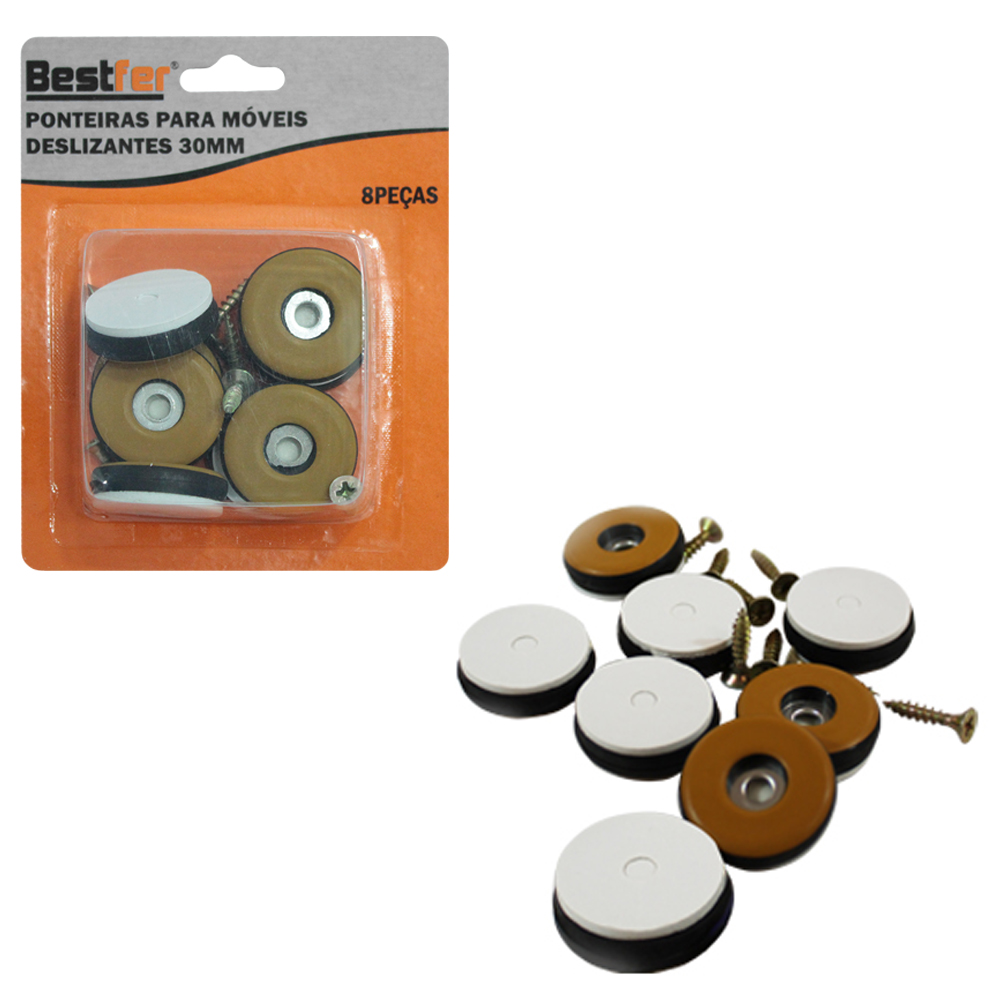 KIT PONTEIRAS PROTETOR PARA MOVEIS DESLIZANTES REDONDO 8 PECAS 30MM