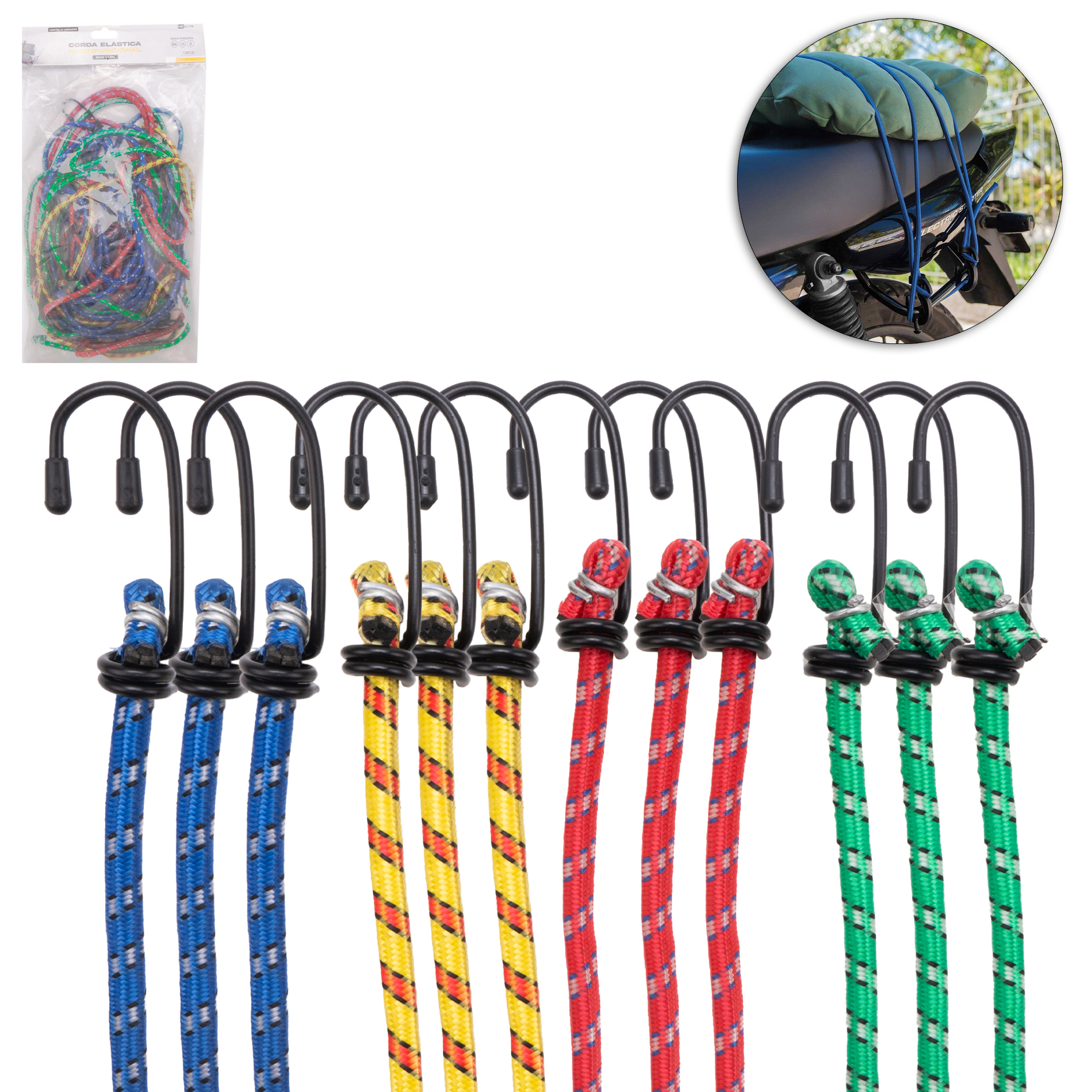 CORDA ELASTICO EXTENSOR MULTIUSO COLORS COM 12 PECAS 1,5MX6MM MB CAR