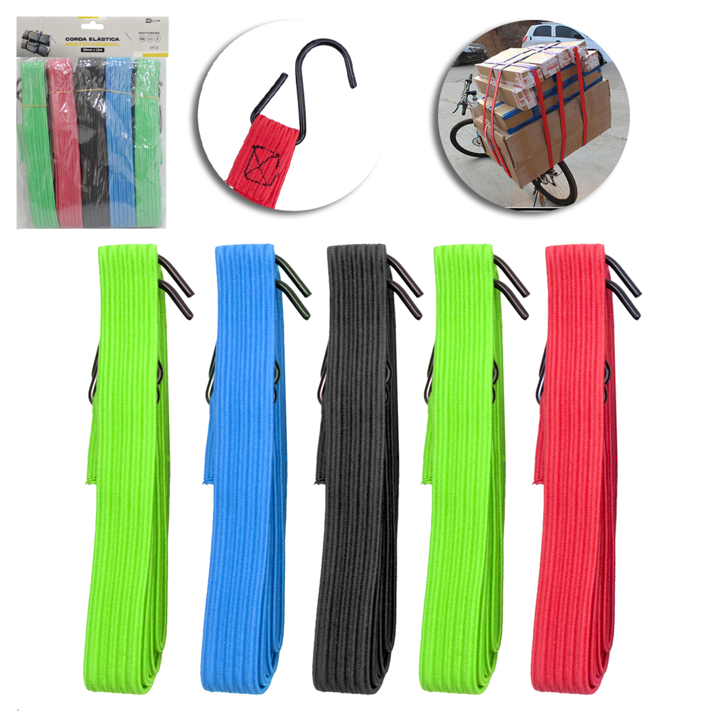 CORDA ELASTICO EXTENSOR FITA MULTIUSO COLORS COM 5 PECAS 1,5MX25MM MB CAR