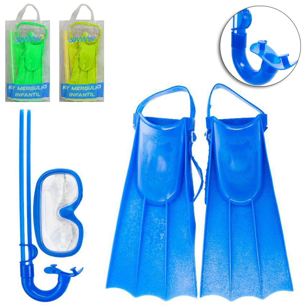 KIT OCULOS DE NATACAO / MERGULHO MASCARA + SNORKEL E PE DE PATO SUMMER 3 PECAS