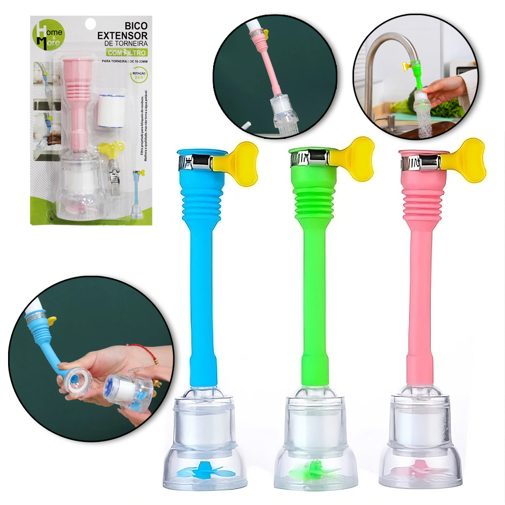 CHUVEIRINHO BICO AREJADOR ANTIRRESPINGO EXTENSOR PARA TORNEIRA COM FILTRO + REFIL E ABRACADEIRA BORBOLETA