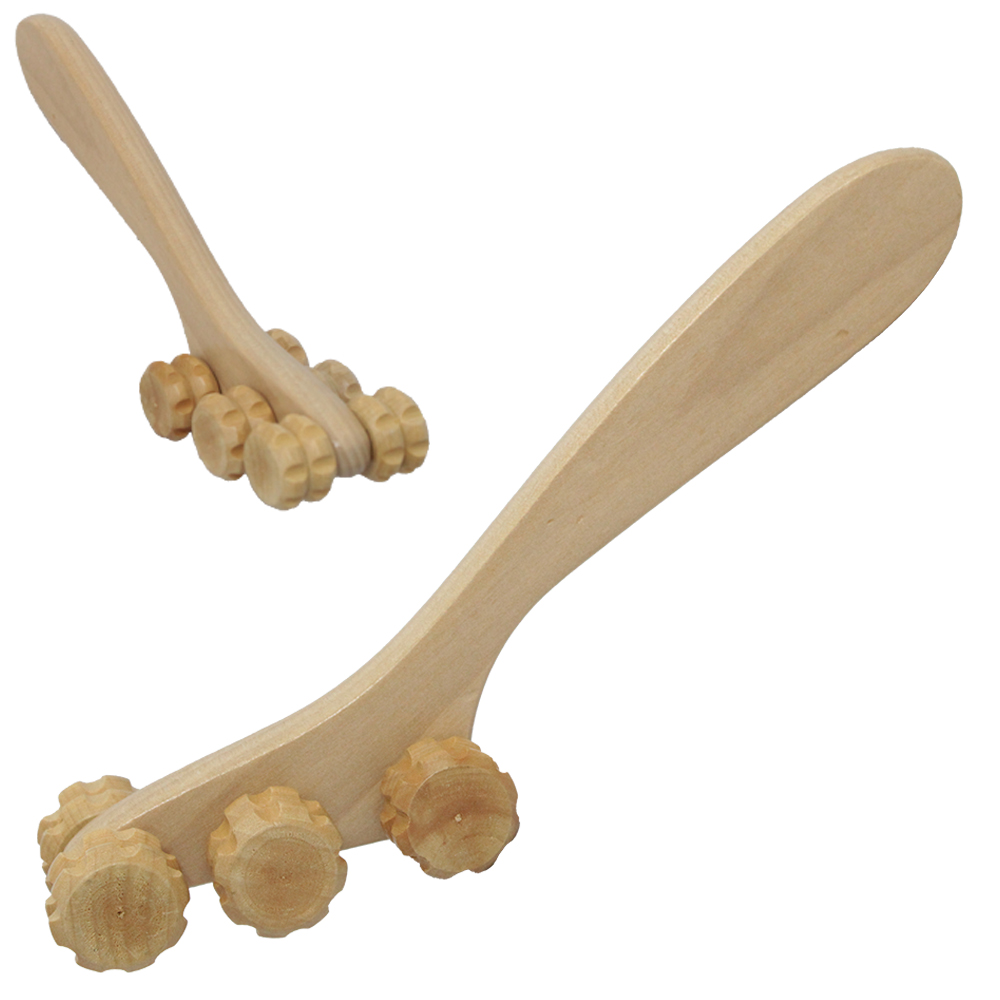 MASSAGEADOR DE MADEIRA COM CABO 6 RODINHAS 23,5X5,5CM