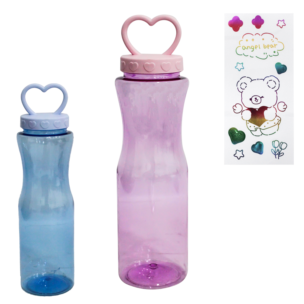 GARRAFA SQUEEZE DE PLASTICO PET COM ADESIVO + ALCA CORACAO 500ML