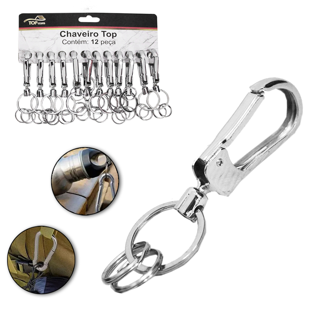 CHAVEIRO DE METAL MOSQUETAO COM 12 PECAS TOP CASA