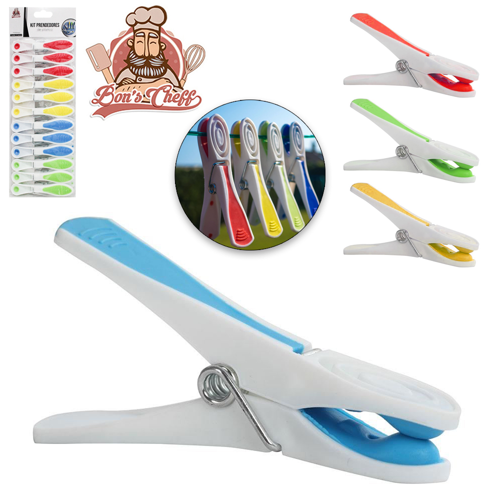 PRENDEDOR DE ROUPA DE PLASTICO COM PONTA EMBORRACHADA COLORS 12 PECAS 8,5X1,5CM