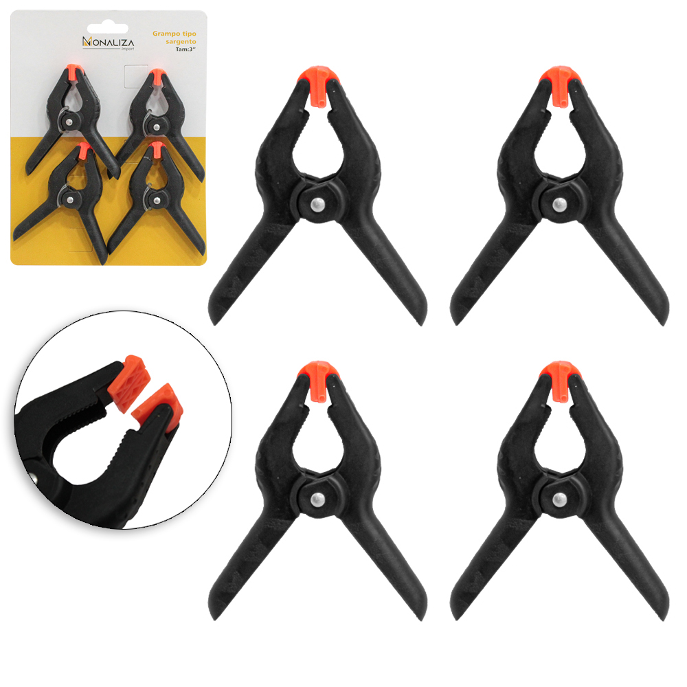 GRAMPOS MULTIUSO DE PLASTICO 3'' COM 4 PECAS