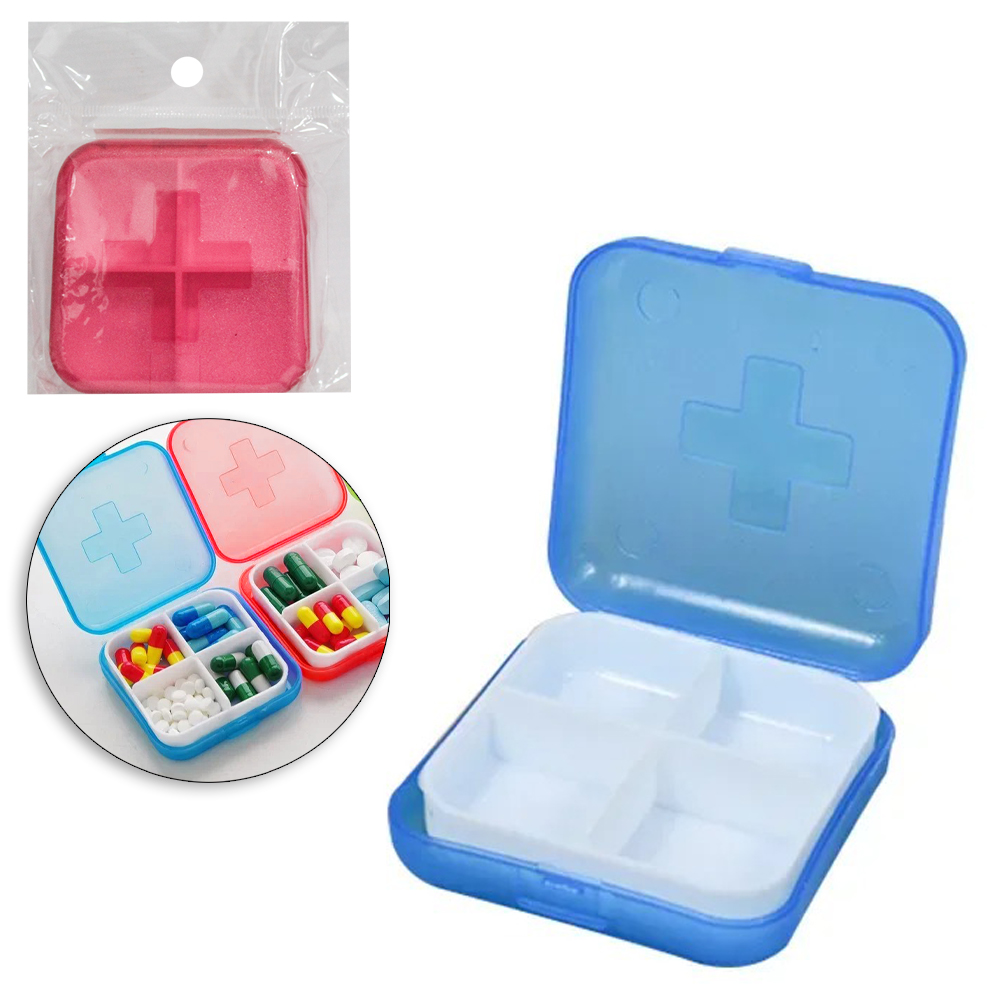 PORTA COMPRIMIDO DE PLASTICO QUADRADO COM 4 COMPARTIMENTOS 6,5X2CM