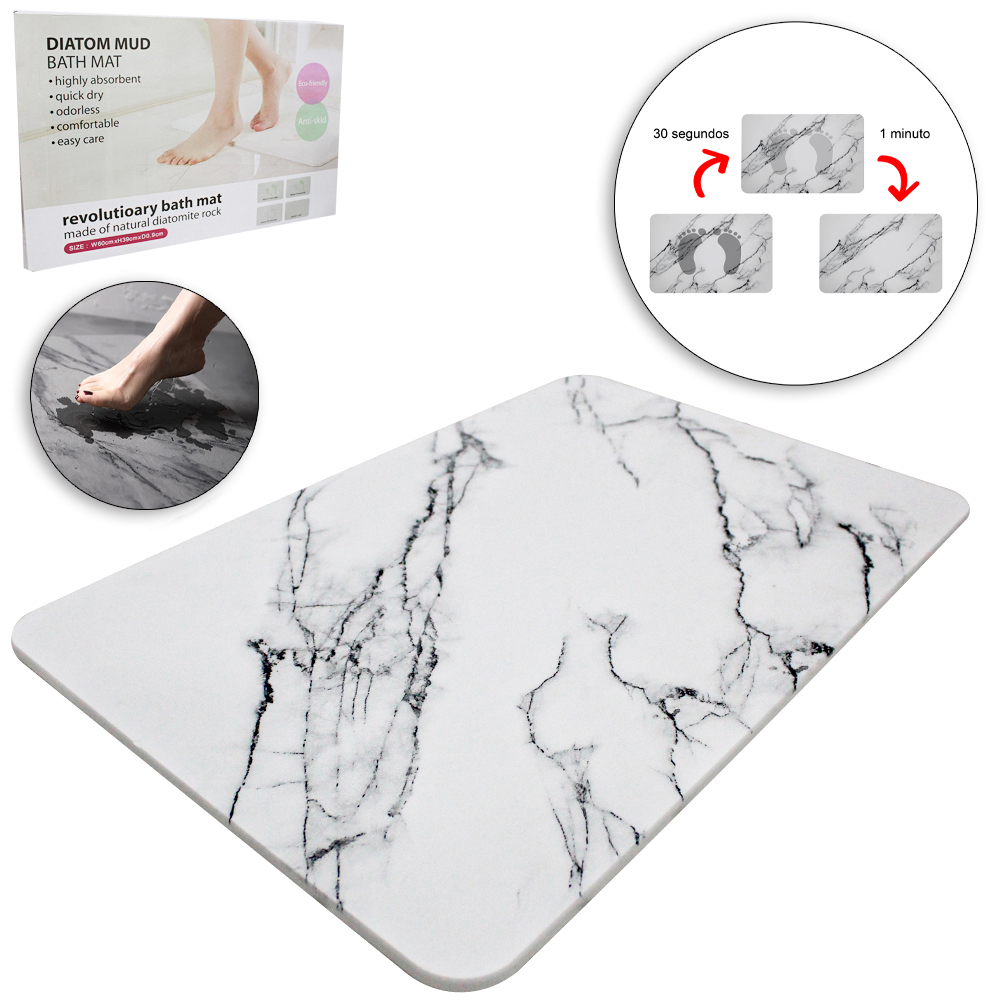 TAPETE DE PEDRA DIATOMITA MARMORIZADO RETANGULAR SUPER ABSORVENTE 60X39CM