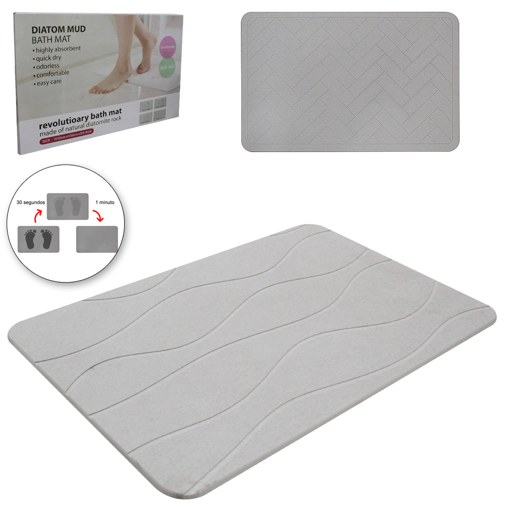 TAPETE DE PEDRA DIATOMITA LISO RETANGULAR SUPER ABSORVENTE 60X39CM