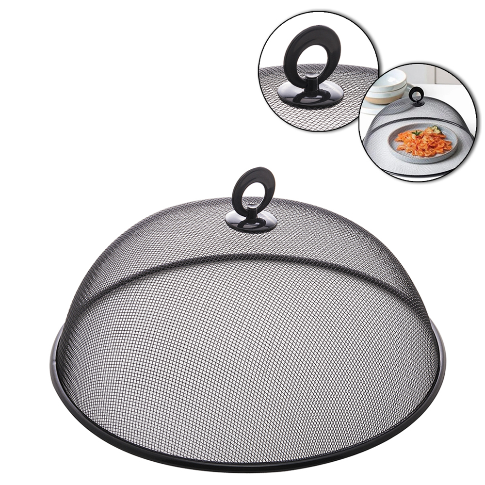 TAMPA / TELA PROTETORA DE METAL PARA ALIMENTOS COM ALCA DE PLASTICO BLACK 12X30CM DE Ø