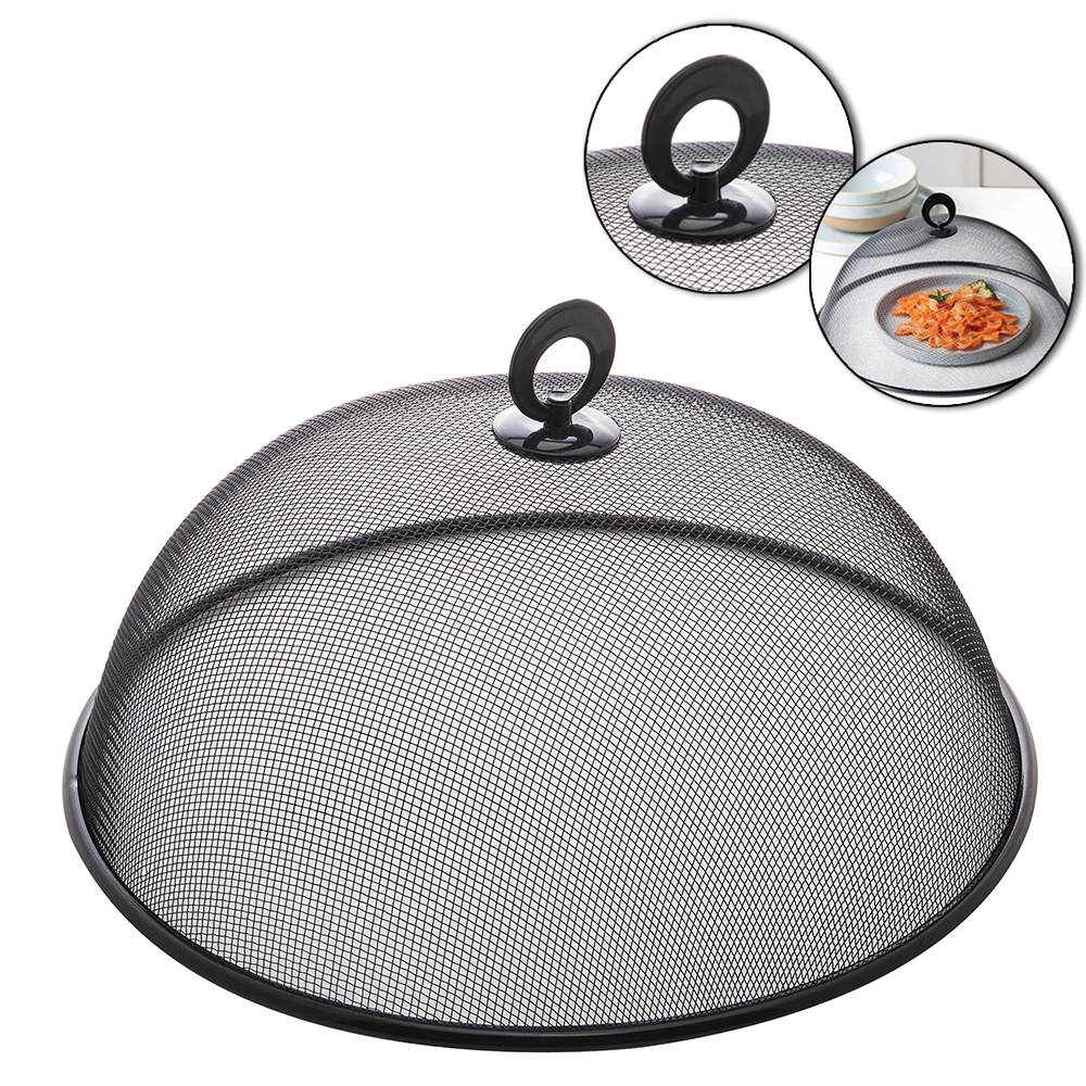 TAMPA / TELA PROTETORA DE METAL PARA ALIMENTOS COM ALCA DE PLASTICO BLACK 13X35CM DE Ø
