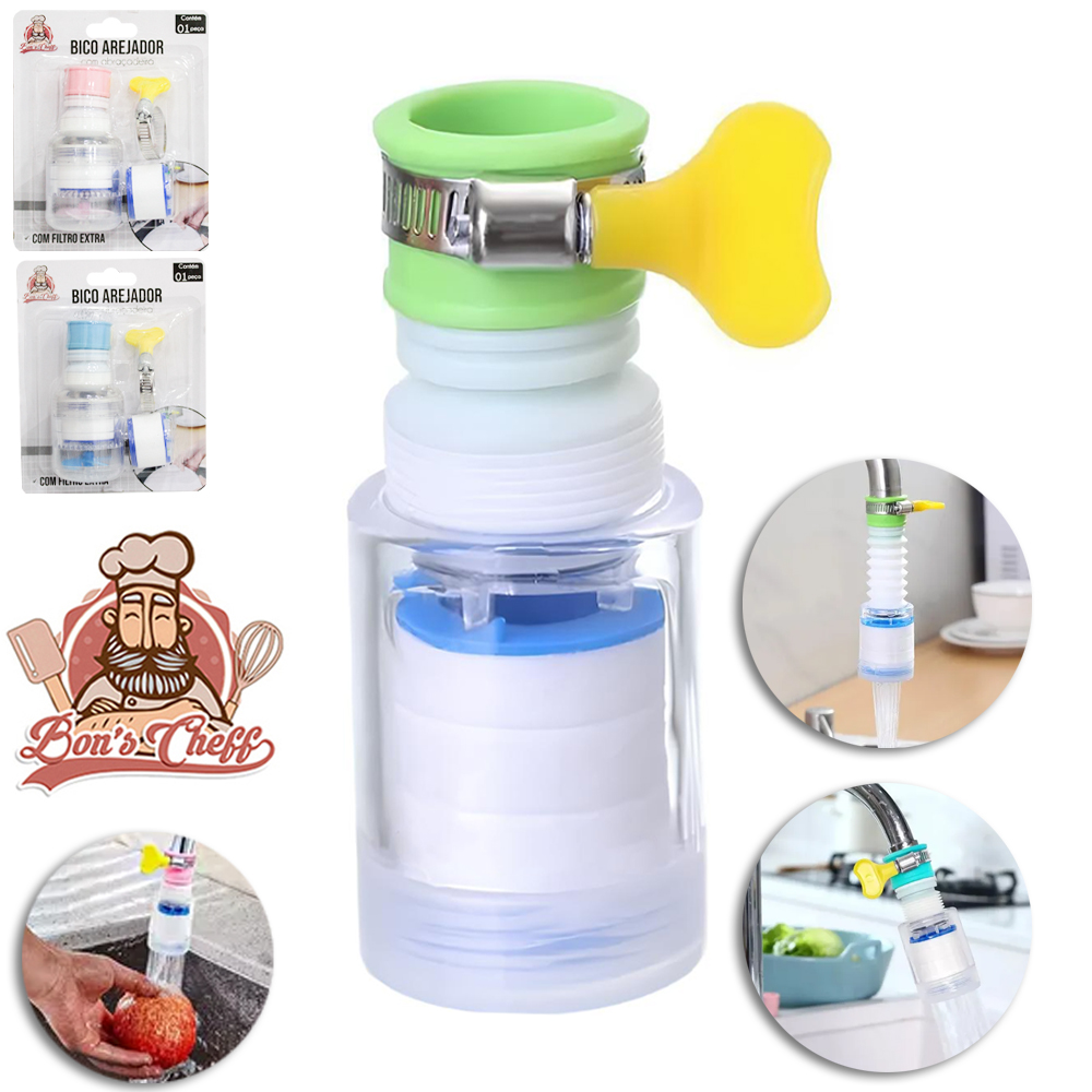 CHUVEIRINHO BICO AREJADOR ANTIRRESPINGO EXTENSOR PARA TORNEIRA COM FILTRO + REFIL E ABRACADEIRA BORBOLETA