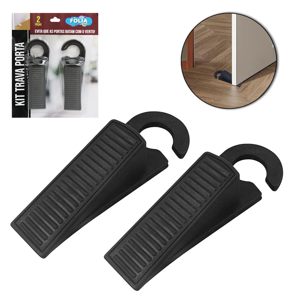 APARADOR / TRAVA DE PORTA DE PLASTICO PRETO COM 2 PECAS 12,5X4X2,5CM