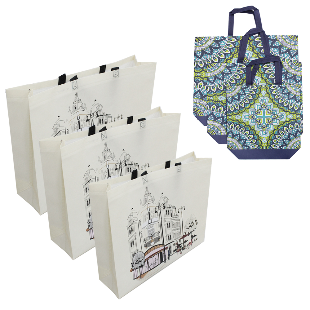 SACOLA DE TNT REUTILIZAVEL ESTAMPADA PMG COM 3 PECAS 32X27X10CM / 41,5X31X10CM / 47X36X10CM