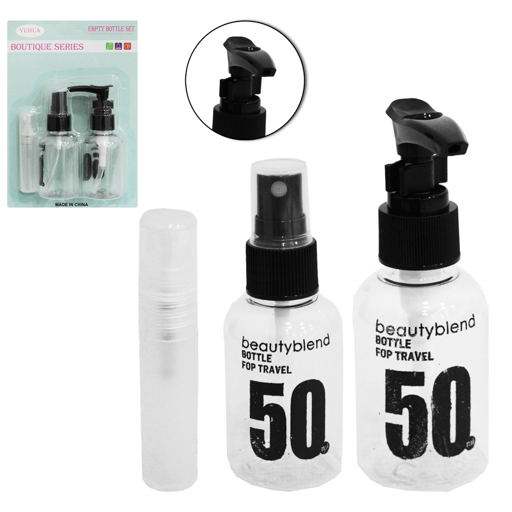 KIT FRASCO DE PLASTICO PARA VIAGEM COM 3 PECAS
