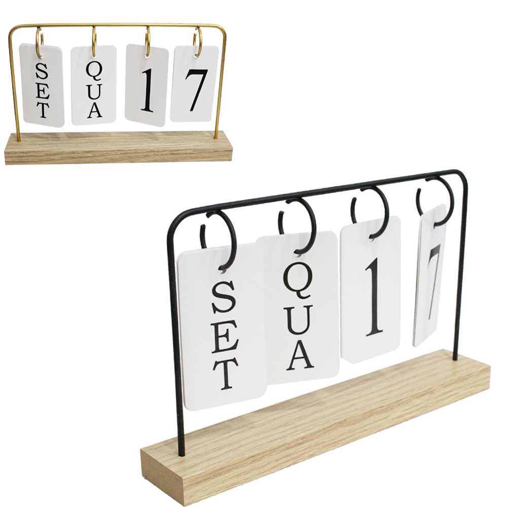CALENDARIO DE METAL COM BASE DE MADEIRA MDF 27X16X5CM