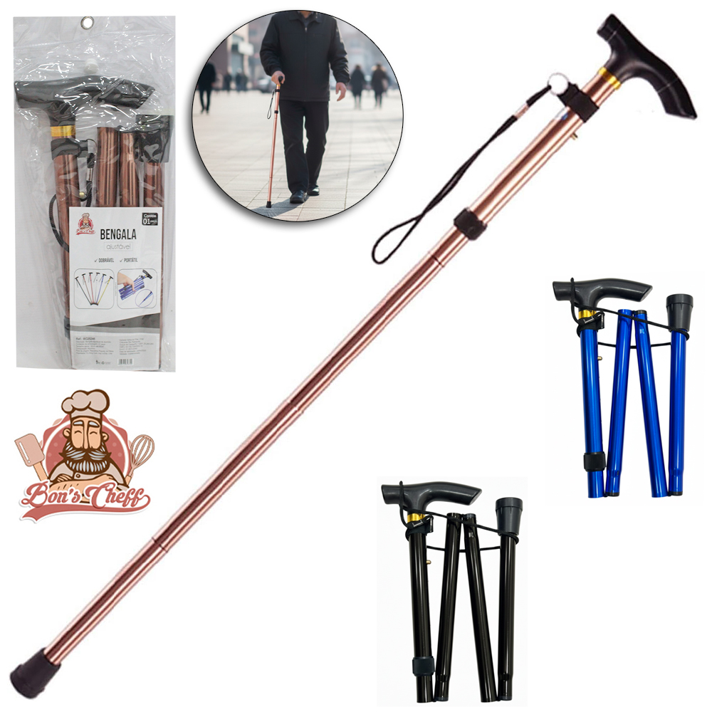 BENGALA DE ALUMINIO DOBRAVEL COM 5 NIVEIS DE REGULAGEM 82CM ATE 92CM