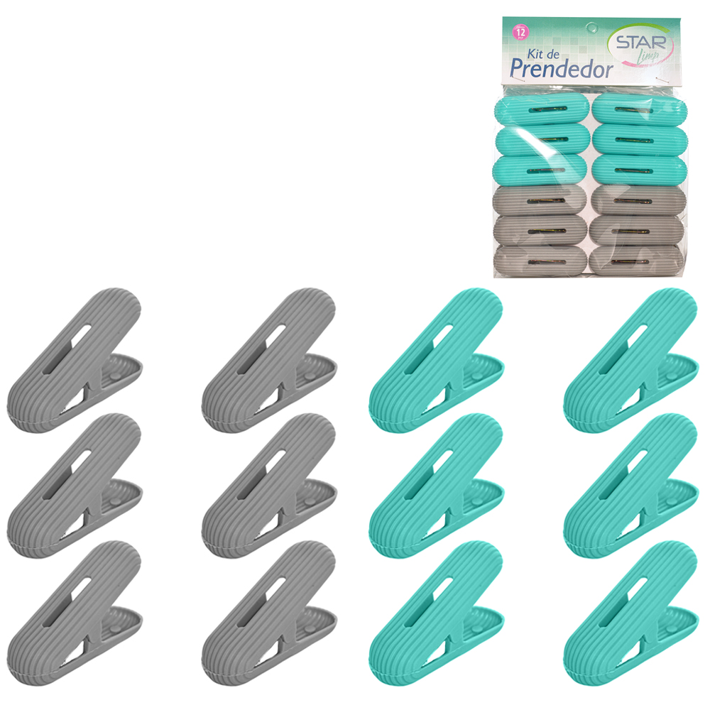 PRENDEDOR DE ROUPA DE PLASTICO STAR LIMP COM 12 PECAS 6,5X2CM