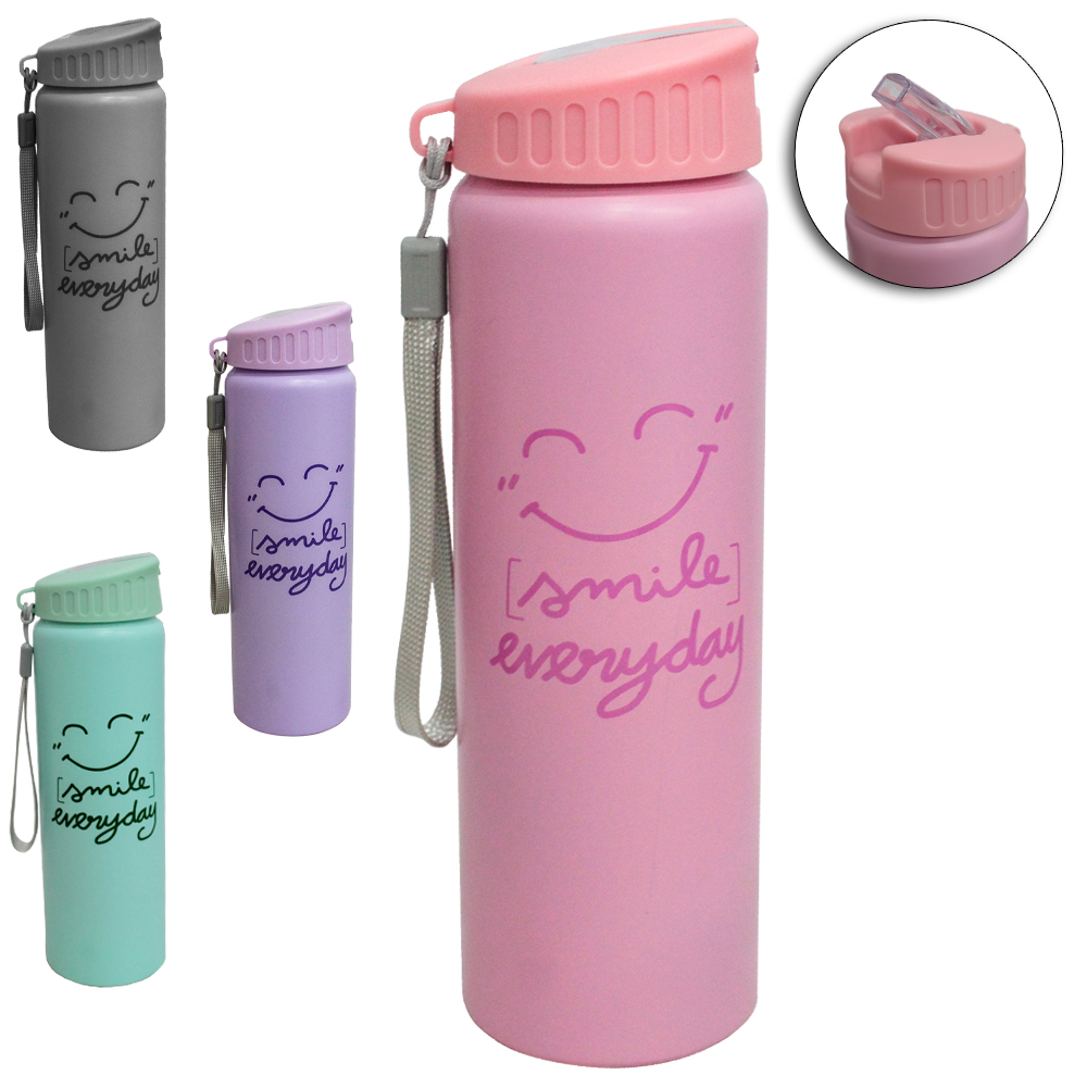 GARRAFA SQUEEZE DE ALUMINIO SMILE EVERYDAY COM TAMPA E ALCA 600ML