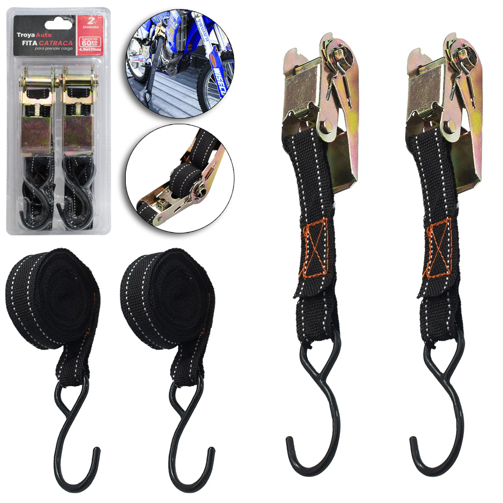 CINTA / FITA PARA PRENDER CARGA MAXIMA 60KG COM CATRACA 2 PECAS 2,5CMX4,5M