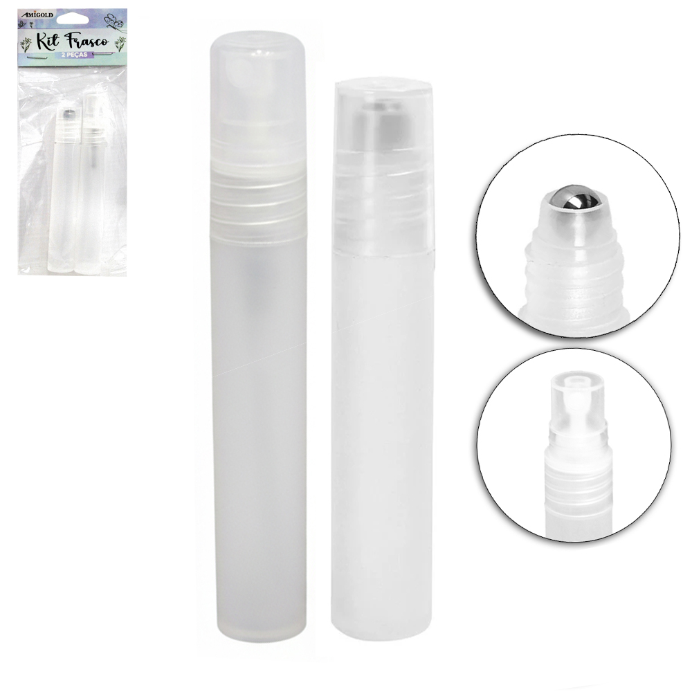 FRASCO VALVULA PUMP PRESSAO E ROLLON DE PLASTICO PARA VIAGEM COM TAMPA 8ML